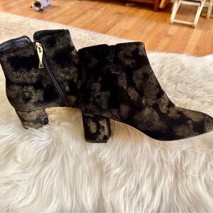 Kate Spade Langley Black and Gold Suede Booties